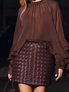 Commense Woven Faux-Leather Mini Skirt - Deep Burgundy